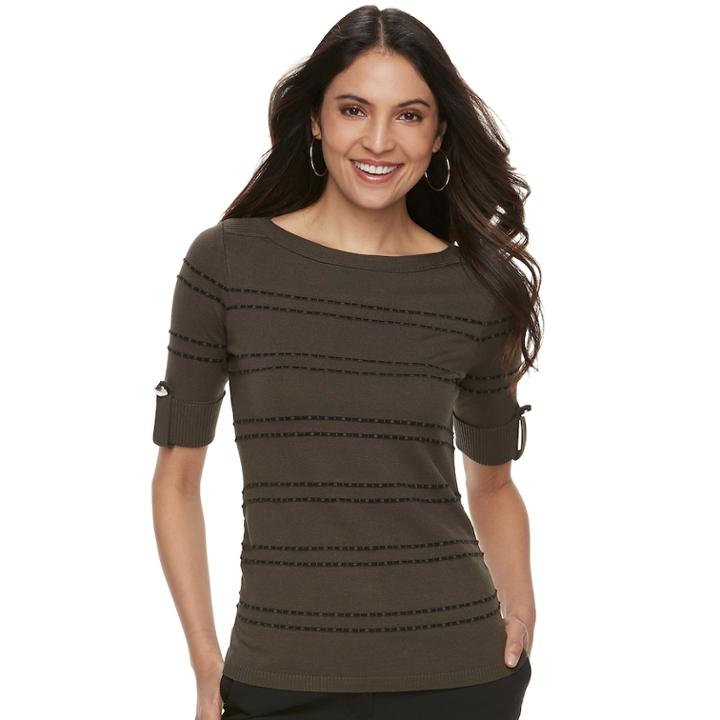 Women's Apt. 9&reg; Textured Ruched Boatneck Sweater, Size: Large, Dark Green