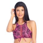 Women's Ibiza Lace-up High-neck Bikini Top, Size: Large, Dark Red