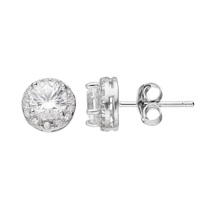 Radiant Gem Sterling Silver Lab-created White Sapphire Halo Stud Earrings, Women's