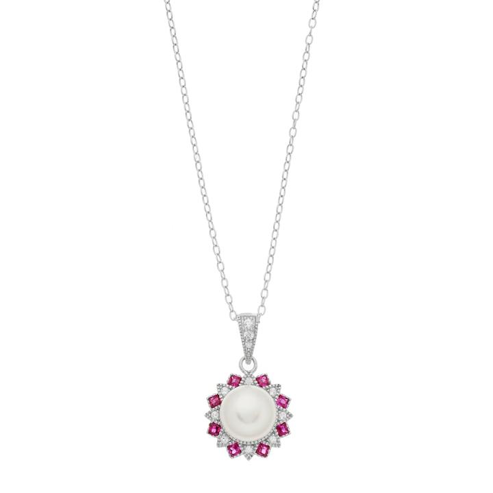 Sterling Silver Freshwater Cultured Pearl & Lab-created Ruby Pendant, Women's, Size: 18, White