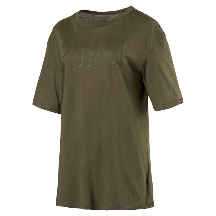 Women's Puma Fusion Elongated Graphic Tee, Size: Large, Green