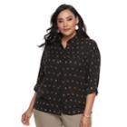 Plus Size Apt. 9&reg; Button Front Top, Women's, Size: 3xl, Black