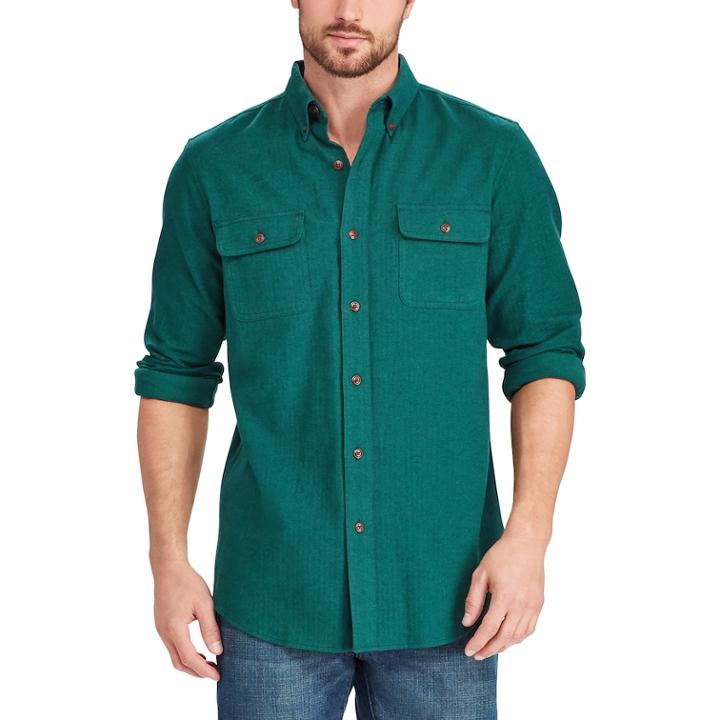 Big & Tall Chaps Classic-fit Herringbone Button-down Work Shirt, Men's, Size: Xxl Tall, Green