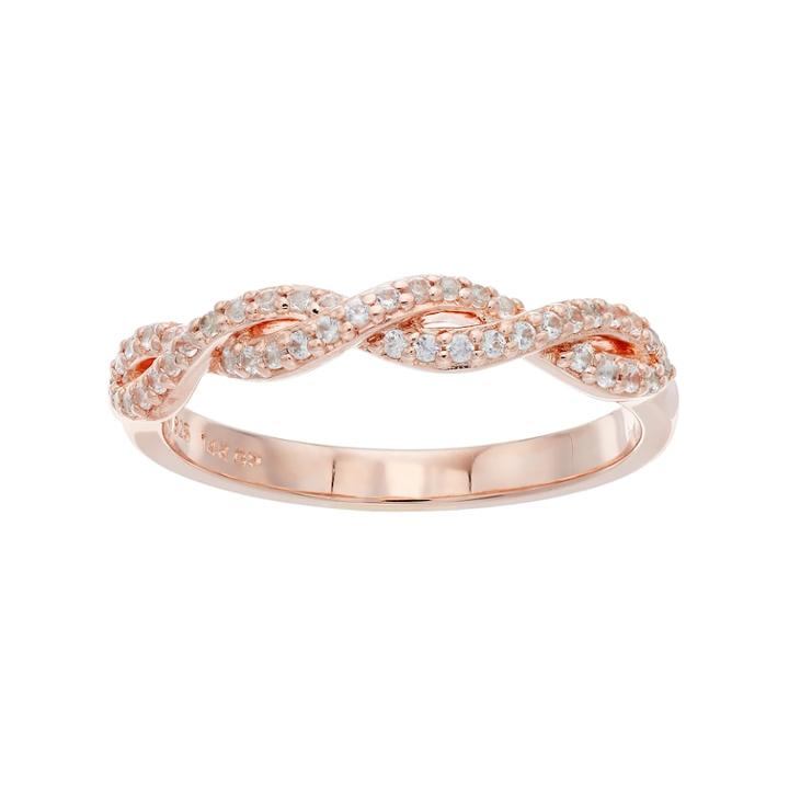 14k Rose Gold Over Silver Lab-created White Sapphire Twist Ring, Women's, Size: 6