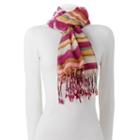Chaps Painted Stripes Fringed Wrap Scarf, Women's, Dark Pink