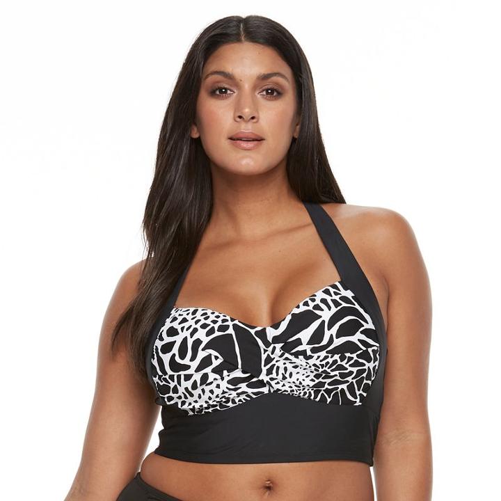Plus Size Beach Scene Printed Longline Halterkini Top, Women's, Size: 20 W, Multicolor