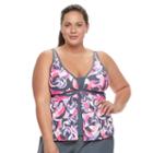 Plus Size Women's Free Country Printed Flyaway Tankini Top, Size: 1xl, Pink Other