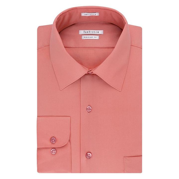 Big & Tall Van Heusen Regular-fit Solid Lux Sateen No-iron Spread-collar Dress Shirt, Men's, Size: 17 35/36t, Lt Orange