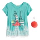 Plus Size Girls 7-16 Self Esteem Lace Trim Graphic Tee With Pom Keychain, Size: L Plus, Turquoise/blue (turq/aqua)