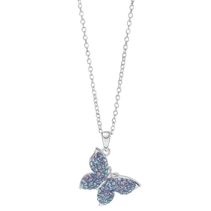 Hue Sterling Silver Crystal Butterfly Pendant Necklace, Women's, Size: 18, Blue