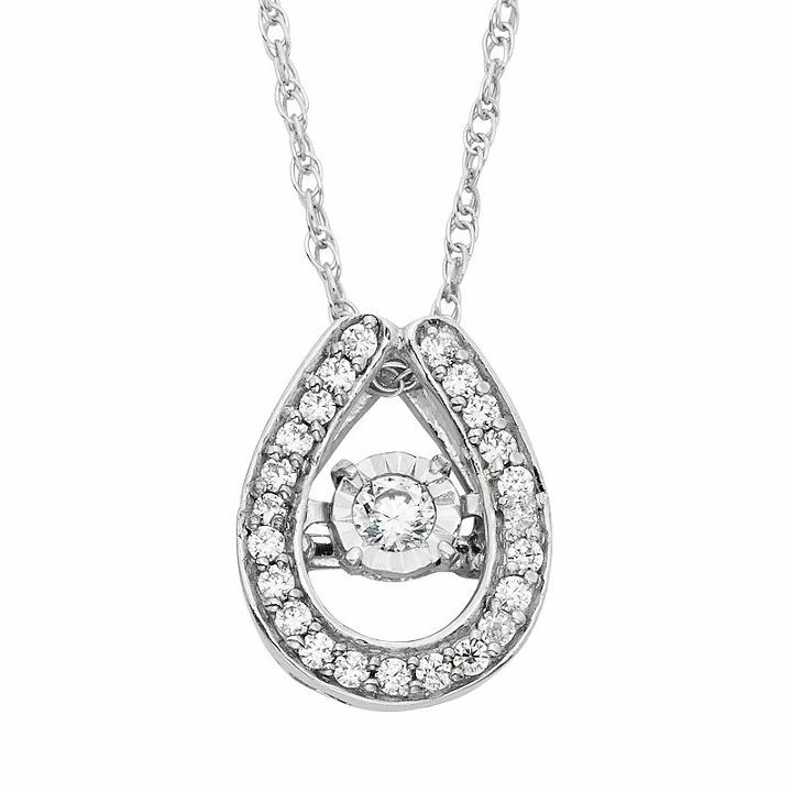 Dancing Love 1/5 Carat T.w. Diamond 10k White Gold Horseshoe Pendant Necklace, Women's