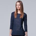 Women's Simply Vera Vera Wang Windy Jacquard Crewneck Tee, Size: Xl, Blue (navy)