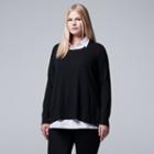 Plus Size Simply Vera Vera Wang Mock-layer Lace Top, Women's, Size: 3xl, Black