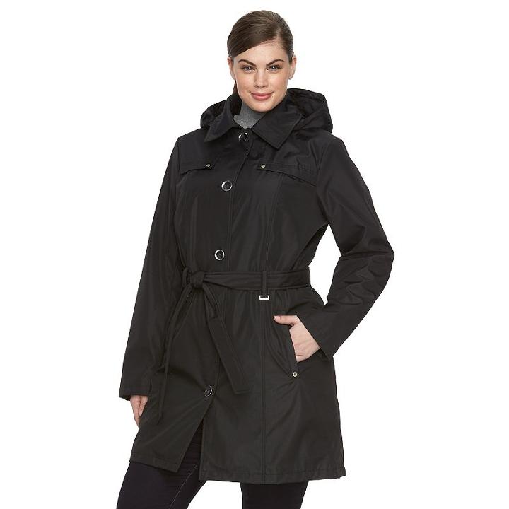 Plus Size Weathercast Bonded Hooded Trench Coat, Women's, Size: 1xl, Black
