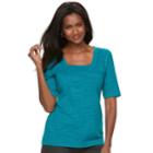Women's Croft & Barrow&reg; Squareneck Elbow Sleeve Tee, Size: Small, Dark Blue