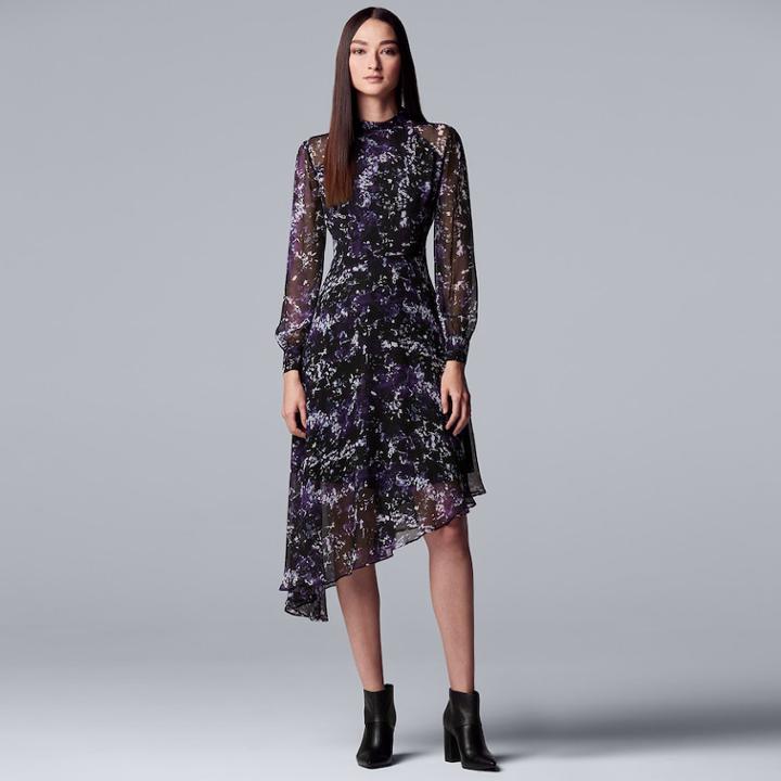 Women's Simply Vera Vera Wang Mockneck Asymmetrical-hem Chiffon Dress, Size: Xl, Drk Purple
