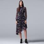 Women's Simply Vera Vera Wang Mockneck Asymmetrical-hem Chiffon Dress, Size: Xl, Drk Purple