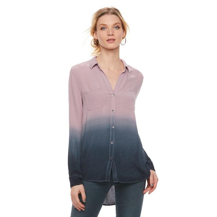 Women's Rock & Republic&reg; Crinkle Ombre Shirt, Size: Medium, Med Purple