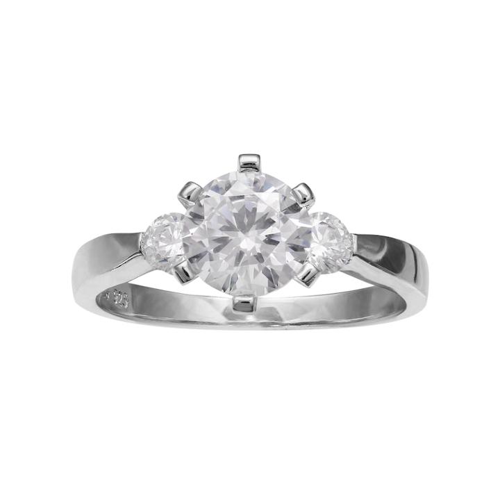 Primrose Sterling Silver Cubic Zirconia 3-stone Ring, Women's, Size: 7, White