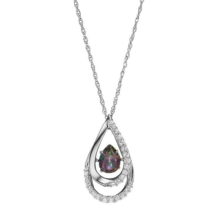 Sterling Silver Mystic Fire Topaz & Lab-created White Sapphire Teardrop Pendant, Women's, Size: 18, Multicolor