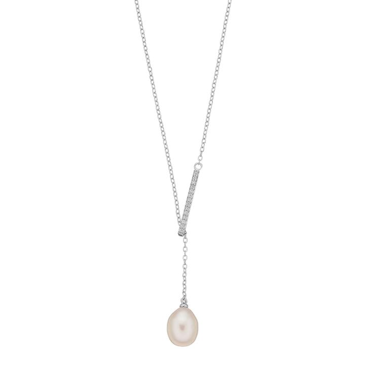Sterling Silver Freshwater Cultured Pearl & Cubic Zirconia Lariat Necklace, Women's, White