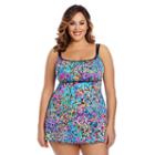 Plus Size Great Lengths Hip Minimizer Swimdress, Women's, Size: 18, Blue