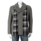 Men's Towne Wool-blend Double-breasted Peacoat With Plaid Scarf, Size: Xxl, Med Grey