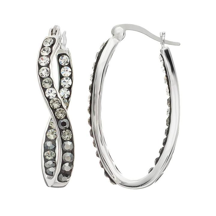 Confetti Crystal Inside-out Twist Hoop Earrings, Women's, Black