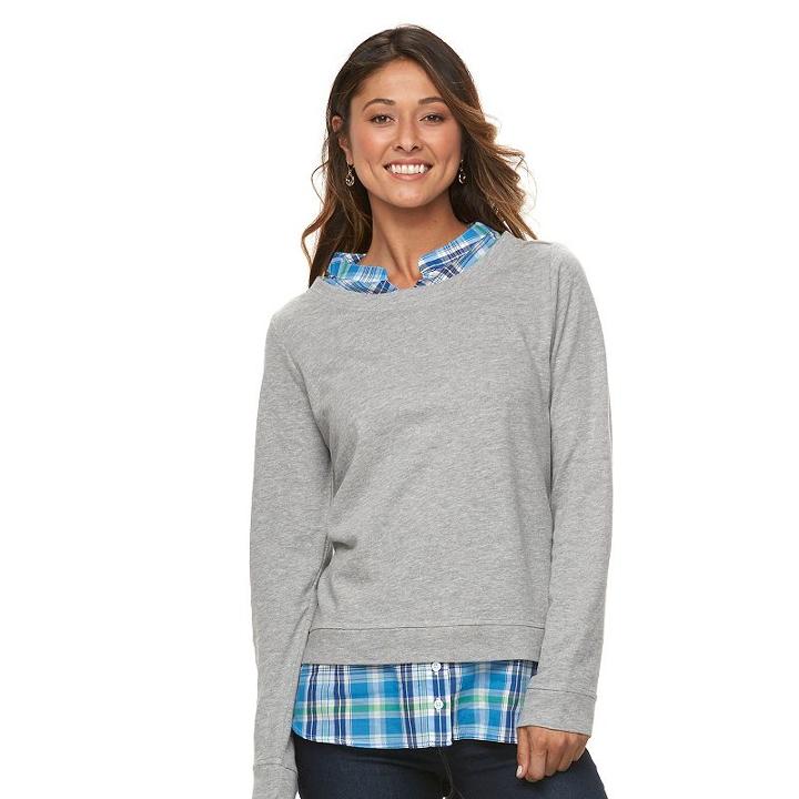 Women's Caribbean Joe Mock-layer Pullover, Size: Small, Blue Other