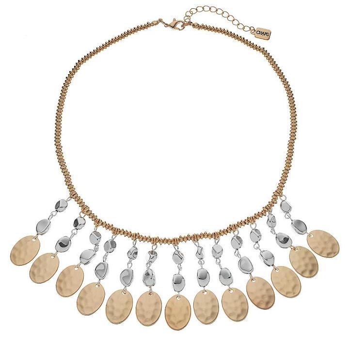 Chaps Two Tone Hammered Shaky Fringe Necklace, Women's, Multicolor