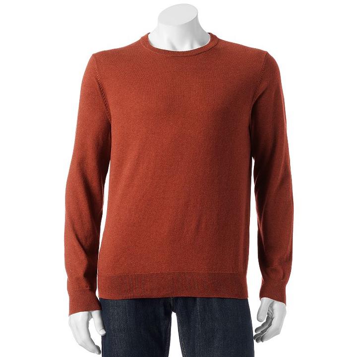 Men's Sonoma Goods For Life&trade; Classic-fit Solid Fine Gauge Crewneck Sweater, Size: Xxl, Med Orange