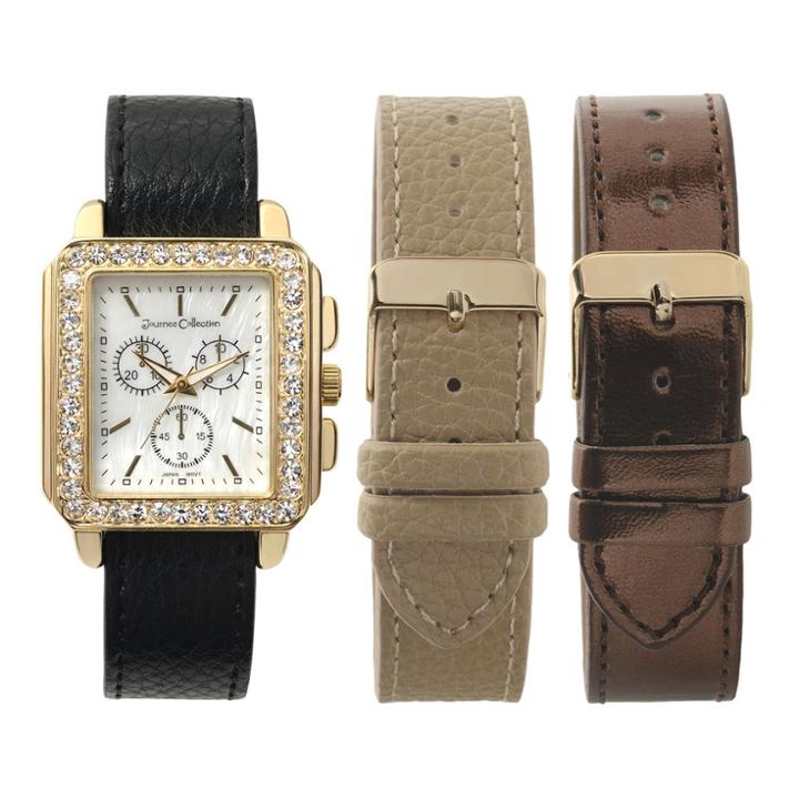 Journee Collection Women's Interchangeable Leather Watch Set