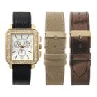 Journee Collection Women's Interchangeable Leather Watch Set