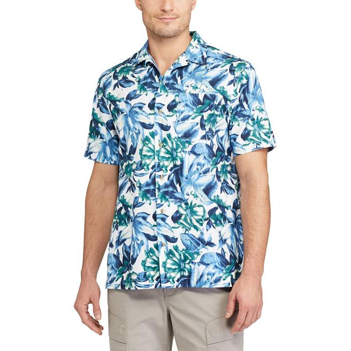 Men's Chaps Classic-fit Floral Performance Button-down Camp Shirt, Size: Xl, White