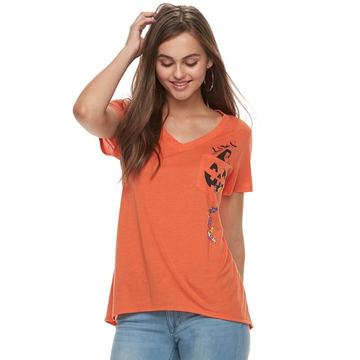 Juniors' Jack-o'-lantern Pocket Tee, Teens, Size: Large, Orange