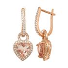 14k Rose Gold Over Silver Simulated Morganite And Lab-created White Sapphire Heart Halo Drop Earrings, Women's, Pink