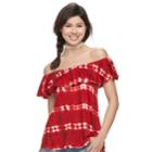 Juniors' Cloud Chaser Patriotic Tie-dyed Off-the-shoulder Top, Teens, Size: Medium, Red