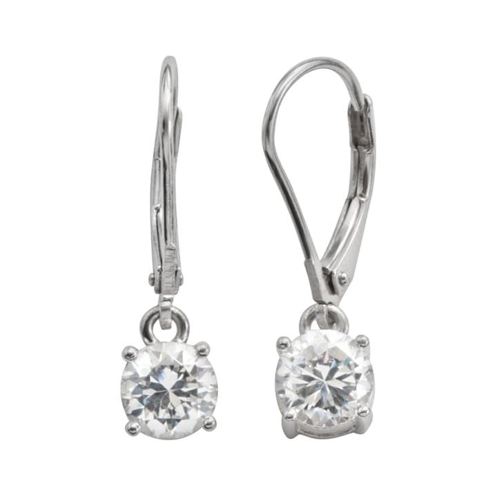 Silver Plated Cubic Zirconia Drop Earrings, Women's, White