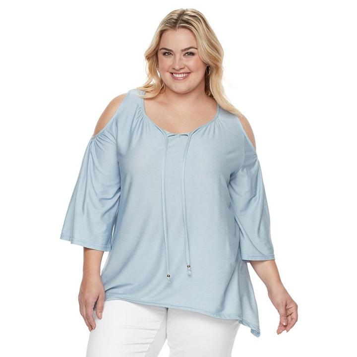 Plus Size French Laundry Cold Shoulder Keyhole Tie Top, Women's, Size: 1xl, Turquoise/blue (turq/aqua)