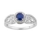10k White Gold Sapphire & 1/4 Carat T.w. Diamond Halo Ring, Women's, Size: 8, Blue