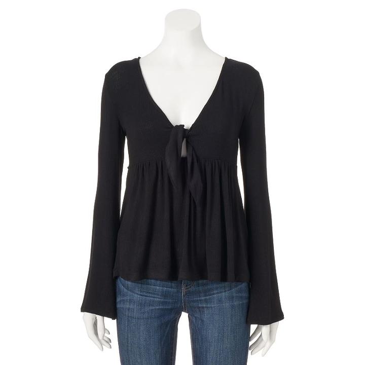 Juniors' Mudd&reg; Tie-front Bell Sleeve Top, Girl's, Size: Xs, Black