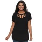 Juniors' Plus Size Candie's&reg; Cut-out Ladder Neck Top, Teens, Size: 1xl, Black