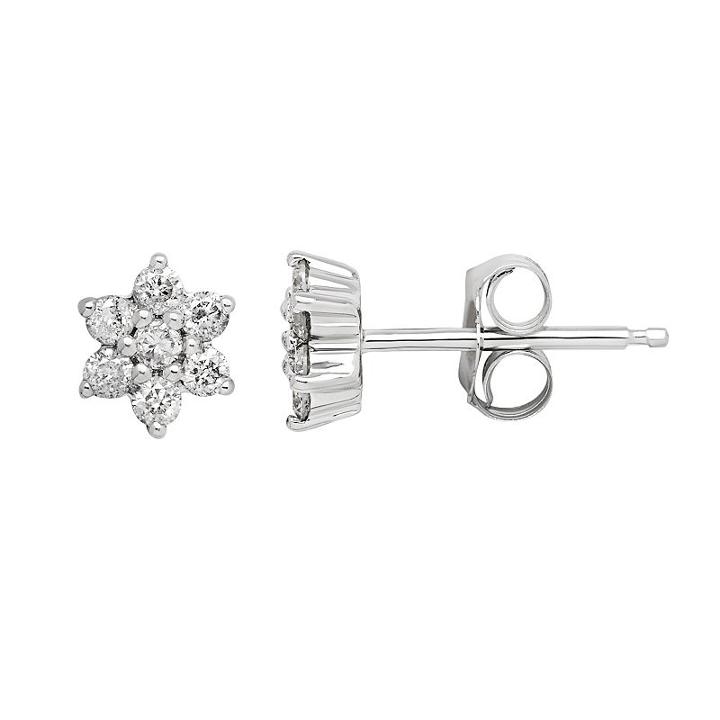 10k White Gold 1/5 Carat T.w. Diamond Flower Stud Earrings, Women's