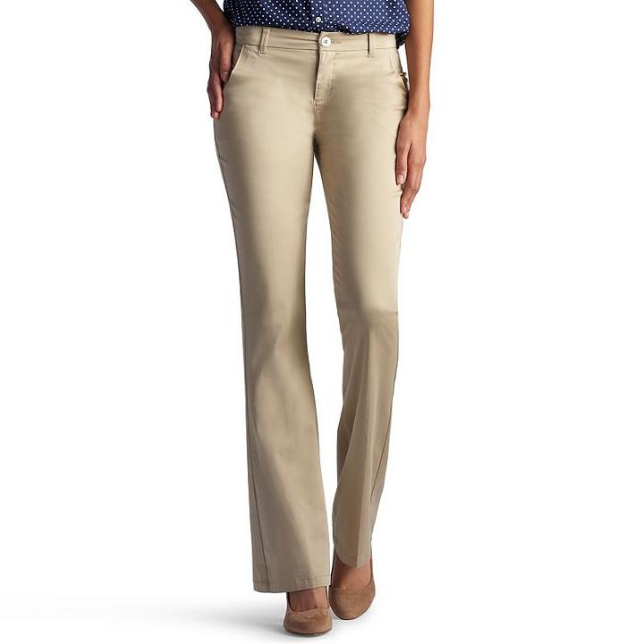 Petite Lee Publisher Curvy Fit Twill Bootcut Pants, Women's, Size: 16 Petite, Lt Beige