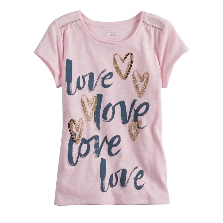 Girls 4-12 Sonoma Goods For Life&trade; Shirred-shoulder Graphic Tee, Size: 4, Light Pink