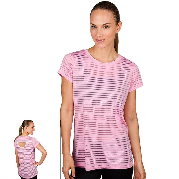 Women's Jockey Sport Mesh Stripe Crewneck Workout Tee, Size: Small, Med Pink