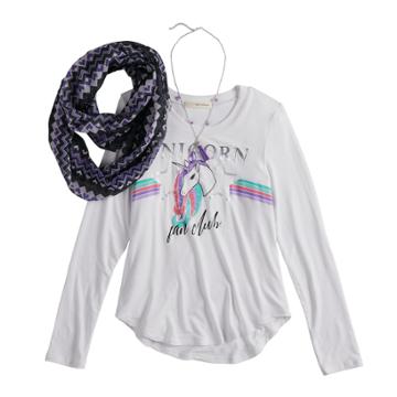 Girls 7-16 & Plus Size Self Esteem High-low Graphic Top Set With Scarf & Necklace, Size: Medium, White