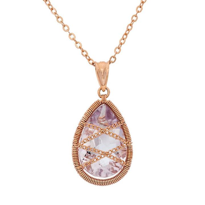 Amethyst 18k Rose Gold Over Silver Chain-wrapped Teardrop Pendant Necklace, Women's, Size: 18, Purple