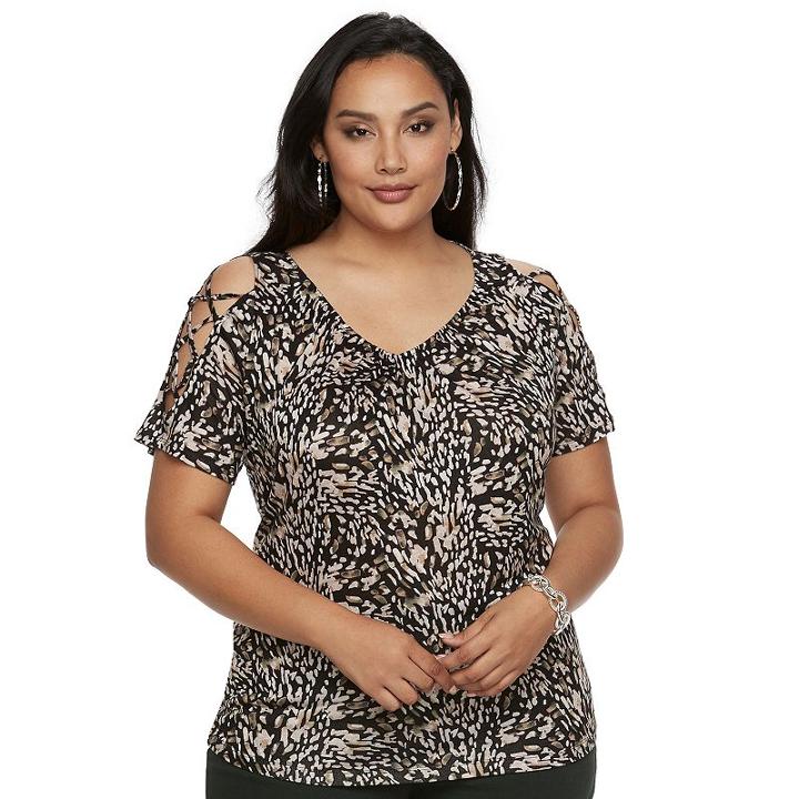 Plus Size Jennifer Lopez Lace-up Cold-shoulder Tee, Women's, Size: 2xl, Black