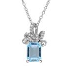 Laura Ashley Sterling Silver Sky Blue Topaz & 1/10 Carat T.w. Diamond Bow Pendant, Women's, Size: 18